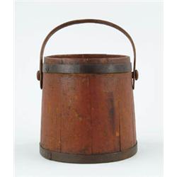 Lot #  639:  FINE WOOD SWING HANDLED RED BUCKET.