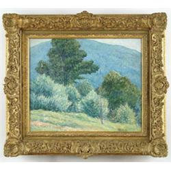 Lot #  640:  ATTRIBUTED TO CHILDE FREDERICK HASSAM (American, 1859-1935) LANDSCAPE WITH TREES AND MO