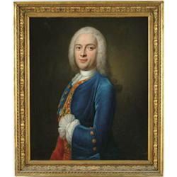 Lot #  652:  BALTHAZAR DENNER (German, 1685-1749) “PORTRAIT OF A GENTLEMAN IN A BLUE COAT”.