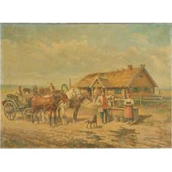 Lot #  661:  ATHANAS SCHELOUMOFF (Russian, 1912-1976) THE WELCOMED VISITORS.