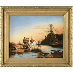 Lot #  678:  CARL BAUER (Austrian, 19th Century) COMING BACK FROM THE HUNT.