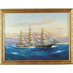 Lot #  689:  LOUIS LUCA PAPALUCA (Italian 1890-1934) SHIP PORTRAIT OF THE EXPETER.