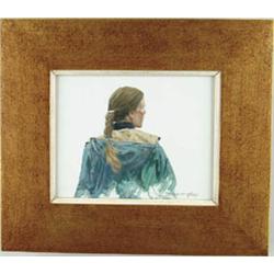 Lot #  712:  DONALD STONE (American, 1929-) WOMAN WITH RAINCOAT.