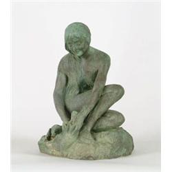Lot #  732:  LUCY CURRIER RICHARDS (American, Early 20th Century) NUDE WITH FISH FOUNTAIN.