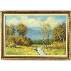 Lot #  734:  CULLEN YATES (American, 1866-1945) GOLDEN SUMMER LANDSCAPE.