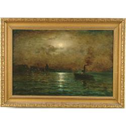 Lot #  735:  NELS HAGERUP (American, 1864-1922) MOONLIGHT OVER SAN FRANCISCO HARBOR.