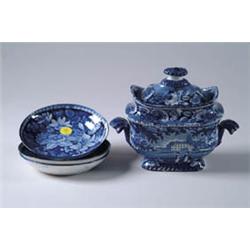 Lot #  744:  FOUR PIECES OF BLUE AND WHITE STAFFORDSHIRE.