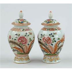 Lot #  764:  PAIR OF SMALL COVERED ORIENTAL EXPORT JARS.