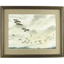 Lot #  769:  ART COOK (American, 20th Century) DUCKS LANDING.