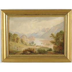 Lot #  782:  W. WALL (19th Century) MOUNTAIN AND RIVER SCENE.