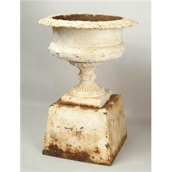 Lot #  792:  PAIR OF OUTSTANDING THREE PART CAST IRON URNS.