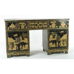 Lot #  796:  ORIENTAL DECORATED LACQUERWARE DESK/SIDEBOARD.