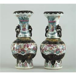Lot #  798:  PAIR OF LOOSE RING ORIENTAL CRACKLE GLAZE VASES.