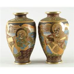 Lot #  800:  PAIR OF SATSUMA DECORATED VASES.