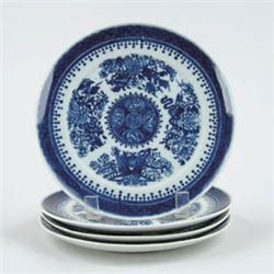 Lot #  801:  SET OF FOUR BLUE AND WHITE FITZHUGH PATTERN PLATES.