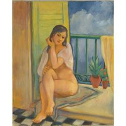 Lot #  803:  BERNARD KARFIOL (American, 1886-1952) SEATED NUDE.