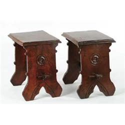 Lot #  844:  PAIR OF ARTS AND CRAFTS PERIOD TRESTLE STYLE STANDS.