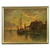 Image 1 : Lot #  852C.:  ATTRIBUTED TO WILLIAM PASKELL (American, 1866-1951) SUNDOWN AT THE HARBOR.