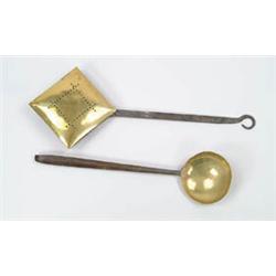 Lot #  862:  COPPER AND IRON CHESTNUT ROASTER AND DIPPER.