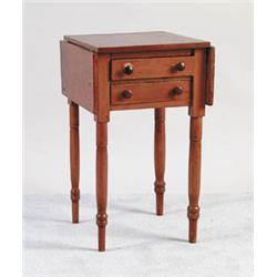 Lot #  865A.:  PINE DROP LEAF TWO DRAWER SHERATON WORK TABLE.