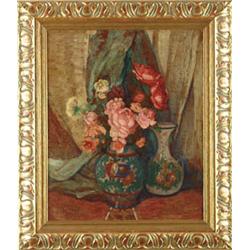 Lot #  868:  EVERETT LLOYD BRYANT (American, 1864-1945) STILL LIFE WITH ROSES.
