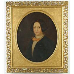 Lot #  887:  UNSIGNED (American, 19th C) PORTRAIT OF A YOUNG WOMAN.
