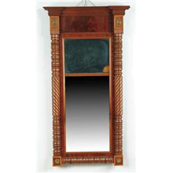 Lot #  909:  MAHOGANY TWO PART SPLIT COLUMN MIRROR.