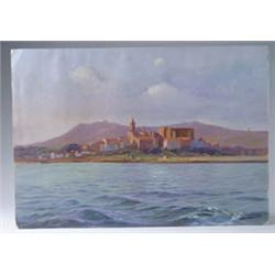 Lot #  926:  JEAN-LOUIS PAGUENAUD (French, 1876-1952) COASTAL VIEW OF TOWN.