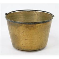 Lot #  929:  LARGE BRASS SWING HANDLED KETTLE.