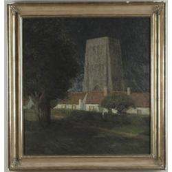 Lot #  937:  CHARLES WARREN EATON (American, 1857-1937) “FLEMISH VILLAGE AT NIGHT”.