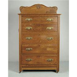 Lot #  953:  FIVE DRAWER OAK CHEST.