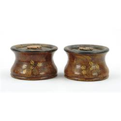 Lot #  1012:  PAIR OF DECORATED WOOD INKWELLS BY S. SILLIMAN & CO., CHESTER, CONN.