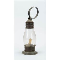 Lot #  1014:  TIN AND GLASS CANDLE LANTERN.