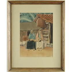 Lot #  1036:  TERENCE R. DUREN (American, 20th Century) “PRIMITIVE HOME”.