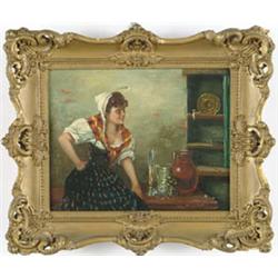Lot #  1051:  W. WARZICK (European, 19th/20th C) THE BARMAID.