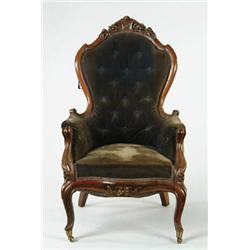 Lot #  1056:  VICTORIAN CARVED GENT’S CHAIR.