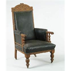 Lot #  1057:  VICTORIAN UPHOLSTERED ARMCHAIR.