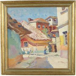 Lot #  1069:  VLADIMIR PERFILIEFF (American, 1895-) HANGING THE LAUNDRY.