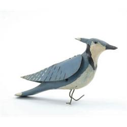Lot #  1076:  CARVED AND PAINTED WOOD AND METAL BLUEJAY.