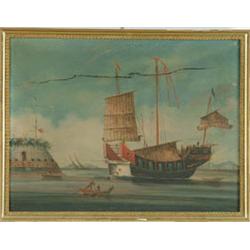 Lot #  1093:  UNSIGNED (Chinese, 19th Century) CHINESE HARBOR SCENE.