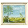 Image 1 : Lot #  1097:  SIGNED (Canadian, 20th C) SPRING LANDSCAPE WITH STREAM AND MEADOWS.