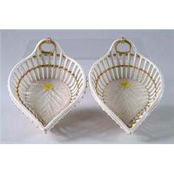 Lot #  1127:  PAIR OF PORCELAIN OPEN LEAF BASKET DISHES.