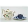 Image 1 : Lot #  1136:  BLUE AND WHITE STAFFORDSHIRE PLATE AND CUP WITH A STRAWBERRY TEAPOT.