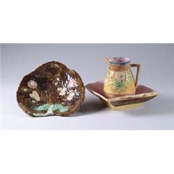 Lot #  1139:  THREE MAJOLICA SERVING PIECES.