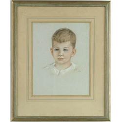 Lot #  1172:  E. B. WARREN (American, Mid-20th Century) PASTEL PORTRAIT OF YOUNG BOY.
