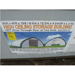 30x40x15ft high ceiling storage bldg w/12ft doors on both ends -New