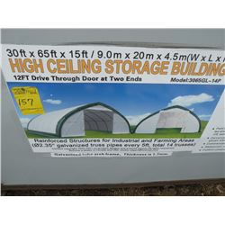 30x65x15ft high ceiling storage bldg w/12ft door on both ends -New