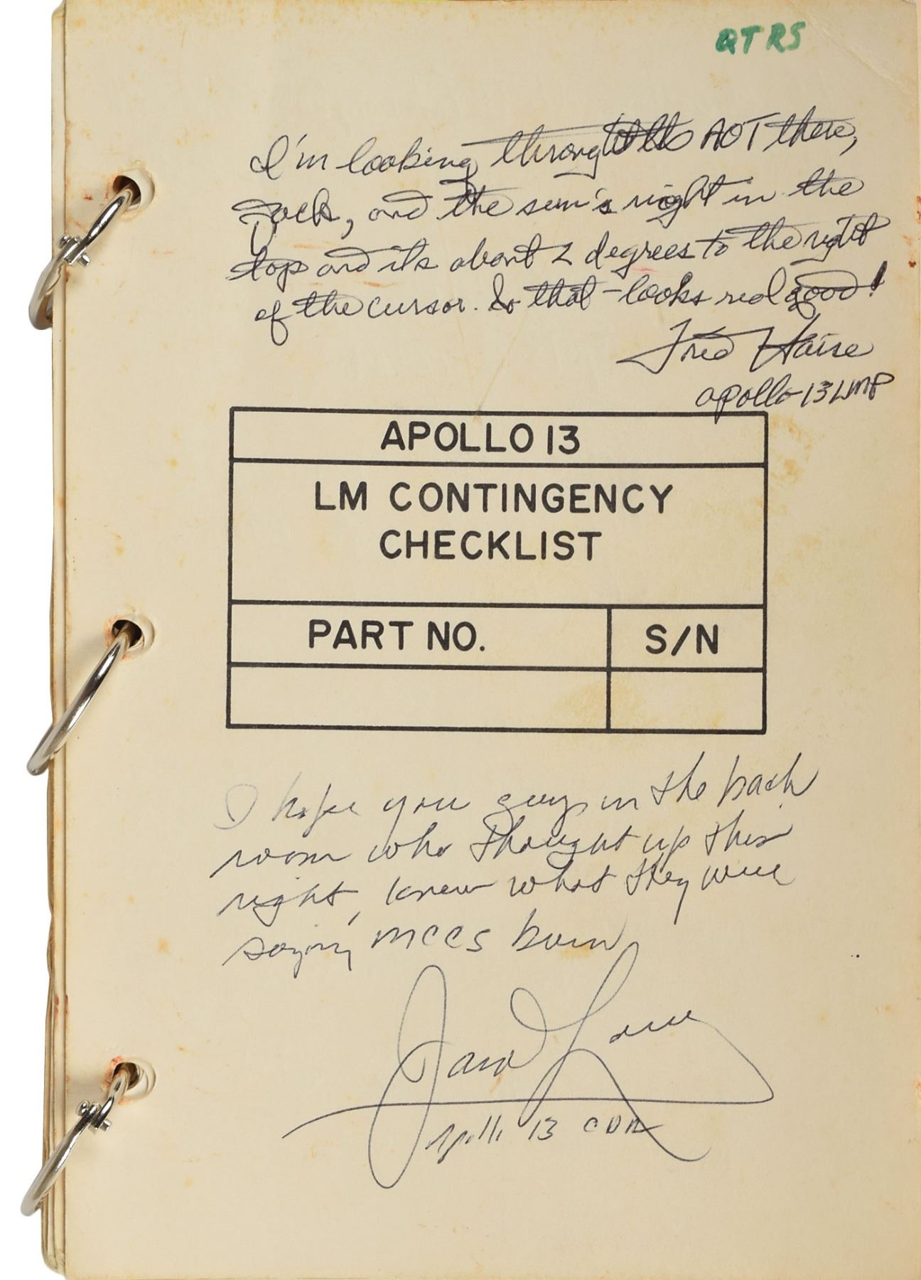 Apollo 13 Lunar Module Contingency Checklist