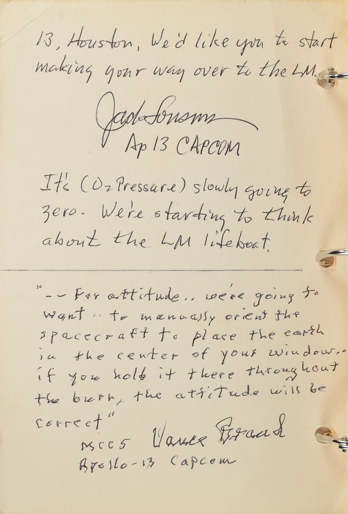 Apollo 13 Lunar Module Contingency Checklist