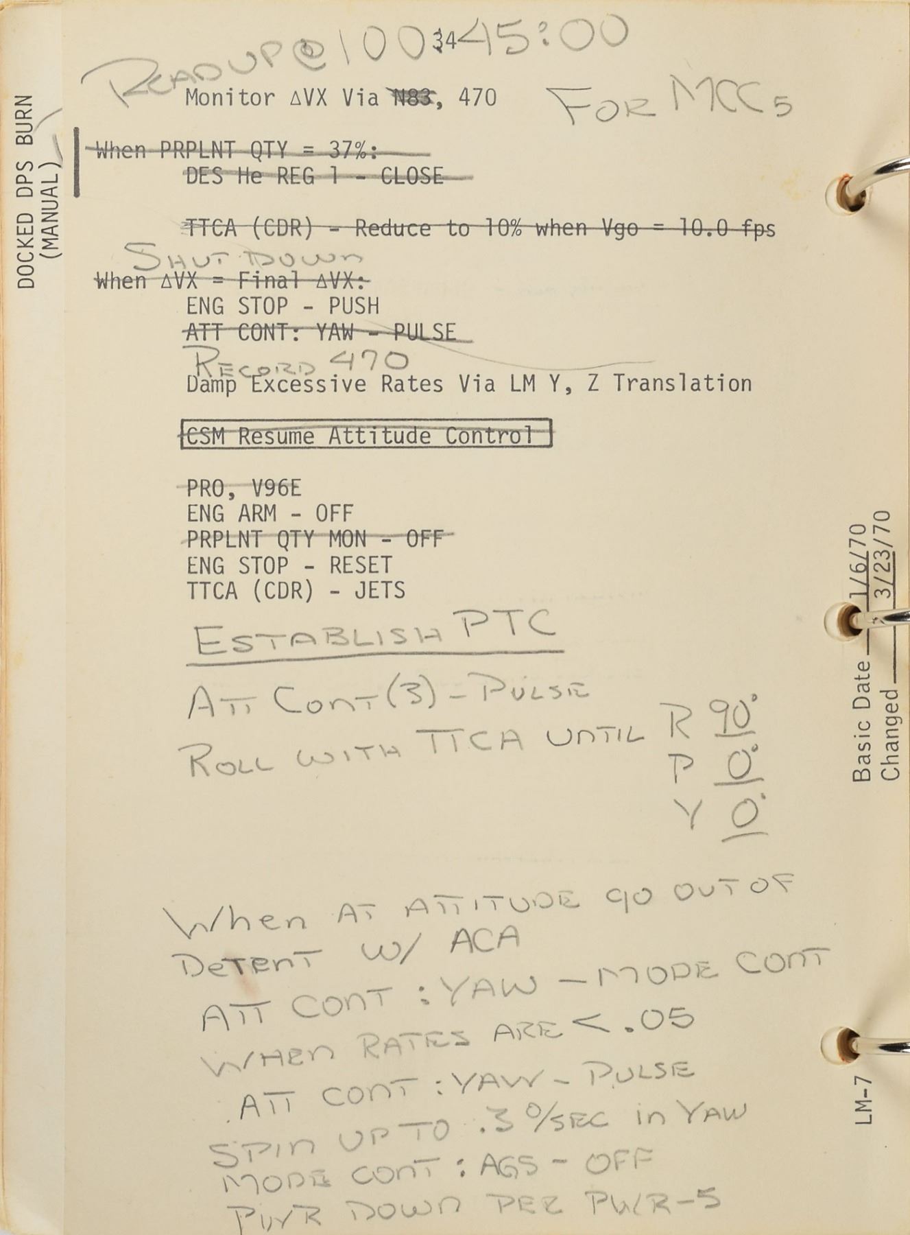Apollo 13 Lunar Module Contingency Checklist